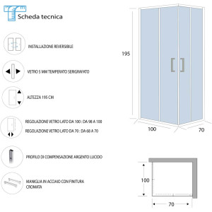 Box doccia angolare serigrafato 100x70cm T-Special