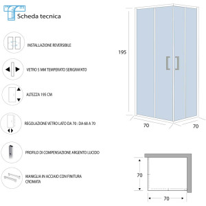 Box doccia angolare serigrafato 70x70cm T-Special