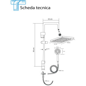 Colonna doccia Platinum H 93 cm con soffione quadrato
