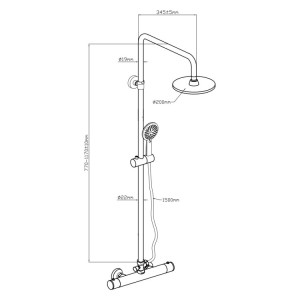Colonna doccia Platinum  H77 fino a 120cm
