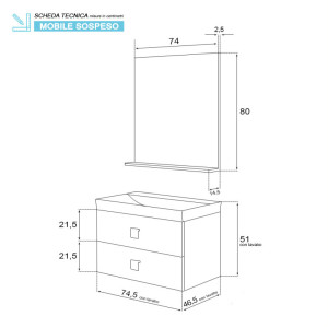 Composizione bagno sospesa Bravo75 rovere chiaro