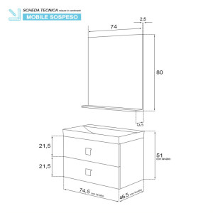Composizione bagno sospesa Bravo75 rovere scuro