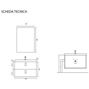 Composizione bagno sospesa Bravo75 rovere scuro