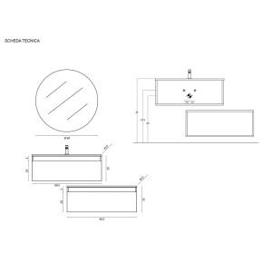 Composizione sospesa 2 cassetti 90cm verde linea Light