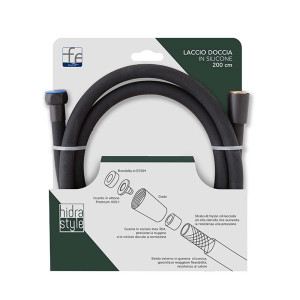 Laccio doccia in silicone 1.5mt nero Hidra Style