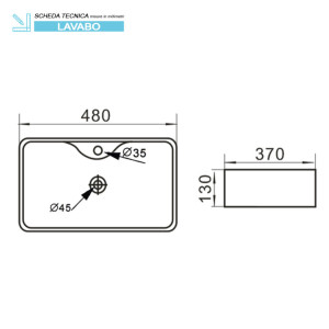 Lavabo in ceramica da appoggio e sospeso L48cm