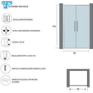 Porta Saloon 90cm con profilo nero opaco linea Royal