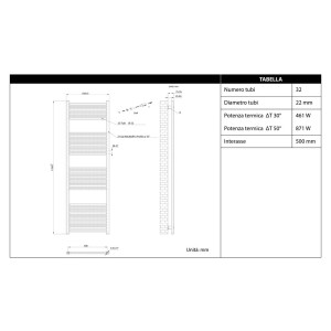 Termoarredo dritto 170x55cm con interasse 50cm bianco