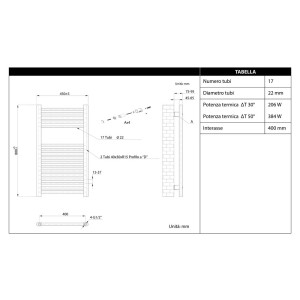 Termoarredo dritto 80x45cm con interasse 40cm bianco
