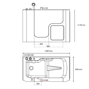Vasca da bagno Velar apertura a dx