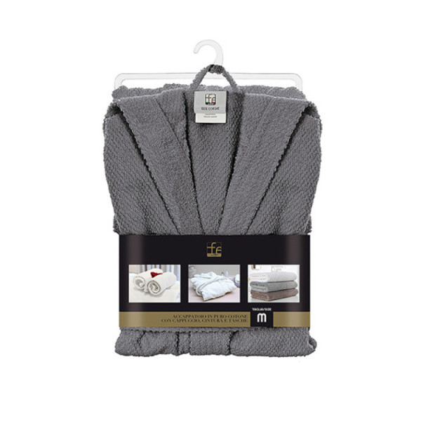 Accappatoio in cotone con cappuccio grigio taglia L