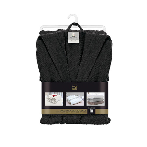 Accappatoio in cotone con cappuccio nero taglia S