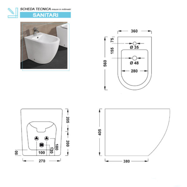 Bidet Linea T in ceramica da terra