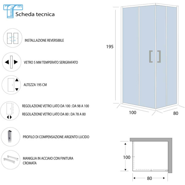 Box doccia angolare serigrafato 100x80cm T-Special