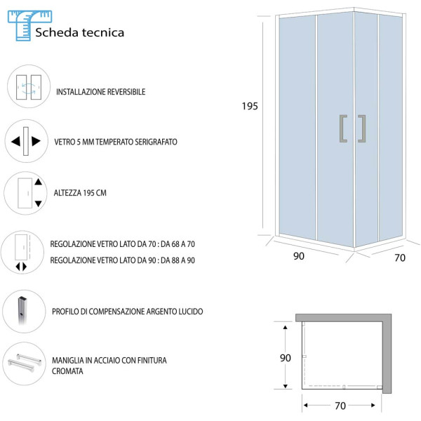 Box doccia angolare serigrafato 70x90cm T-Special