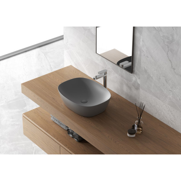 Ciotola in ceramica L50x38cm grigio scuro opaco
