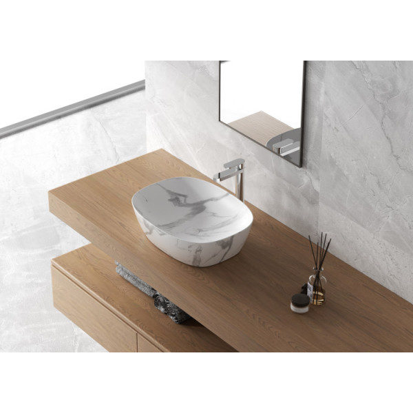 Ciotola in ceramica L50x38cm marmorizzato bianco