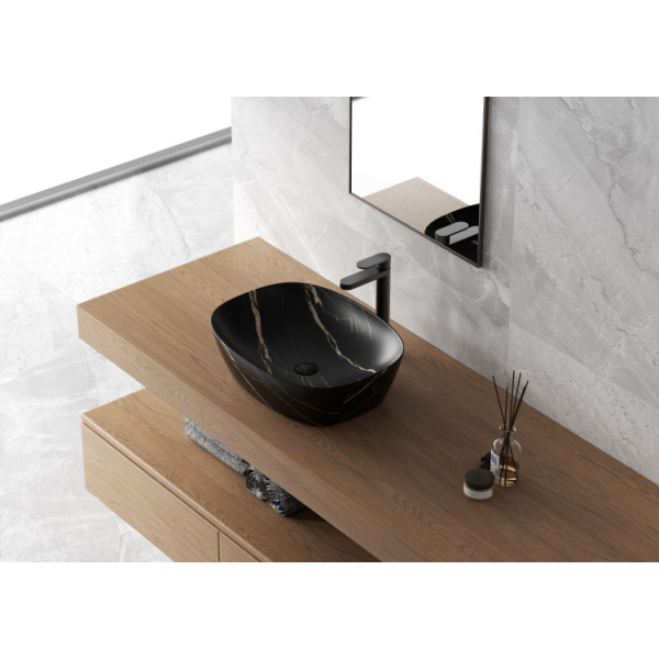 Ciotola in ceramica L50x38cm marmorizzato nero