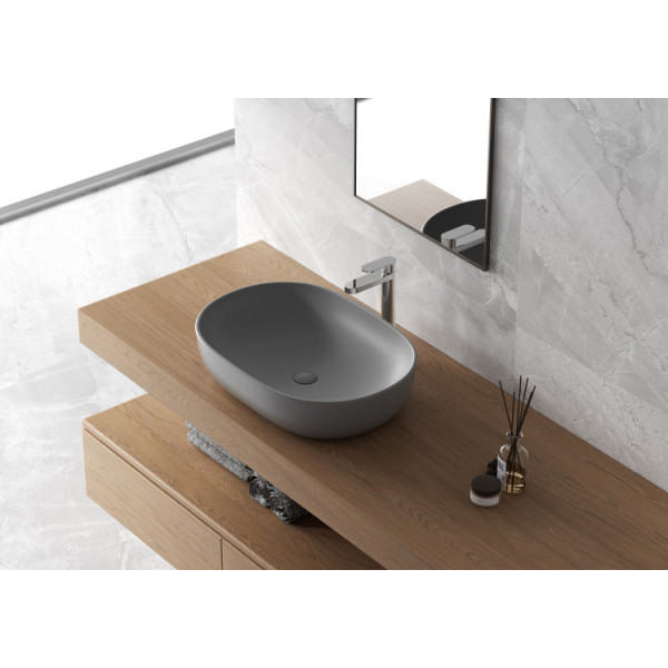 Ciotola in ceramica L60cm grigio scuro opaco