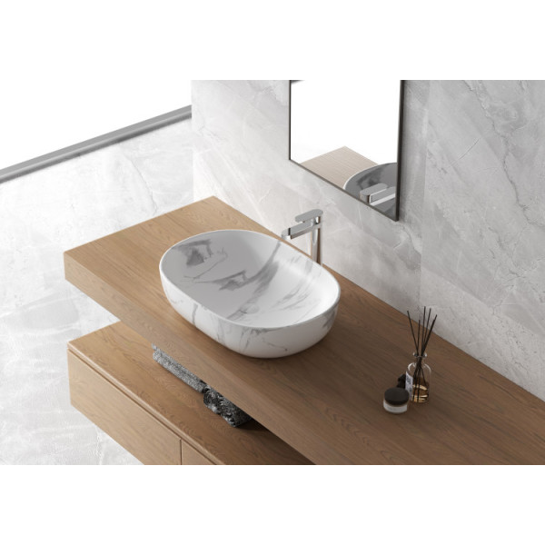 Ciotola in ceramica L60x41cm marmorizzato bianco