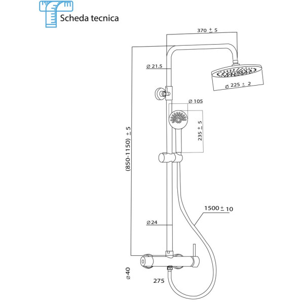 Colonna doccia Platinum  H85 nero opaco