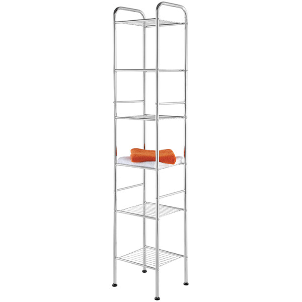 Colonna multiuso in acciaio cromato con sei ripiani