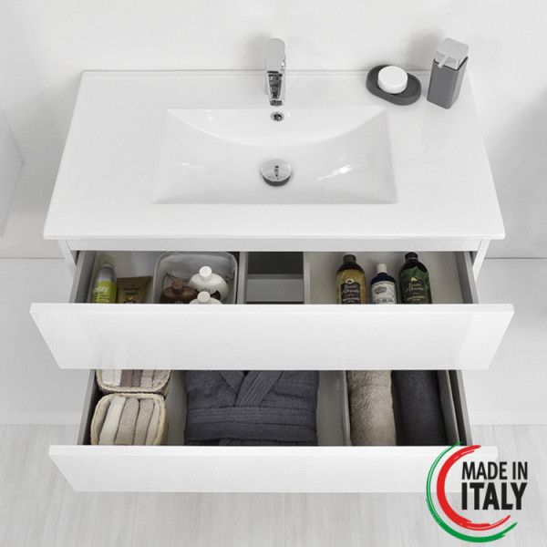 COMP. BAGNO FABULA 90CM SOSP. 2 CASS. BCO LAC