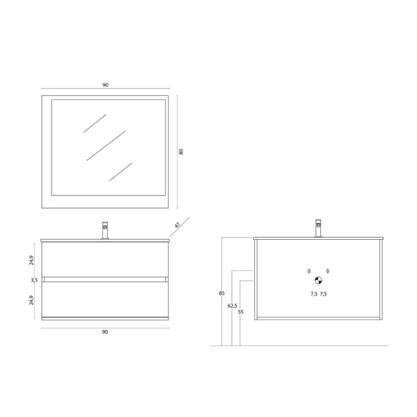 COMP. BAGNO FABULA 90CM SOSP. 2 CASS. BCO/ROV