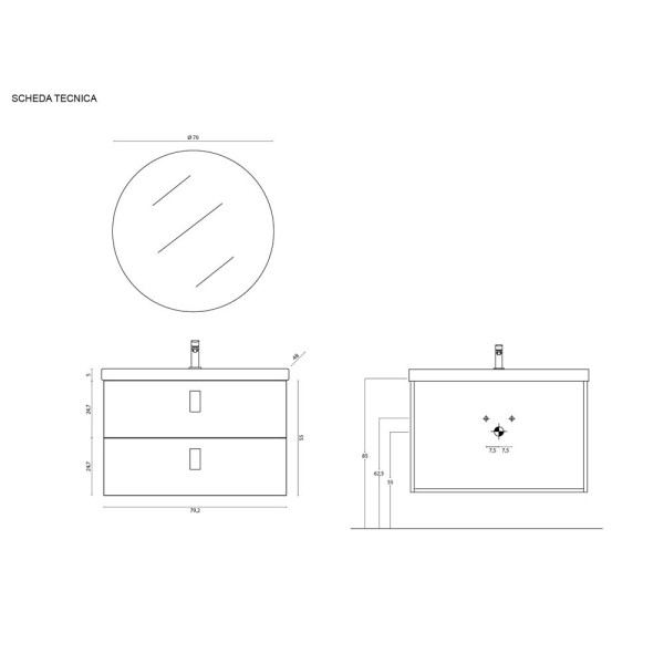 composizione bagno 80cm grigio linea Bravissimo 80
