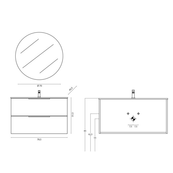 Composizione bagno Burano 80cm in mdf e pvc cannettato rosa