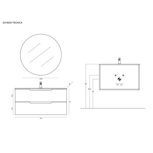 Composizione bagno Kann&egrave; 100cm in mdf e pvc cannettato blu