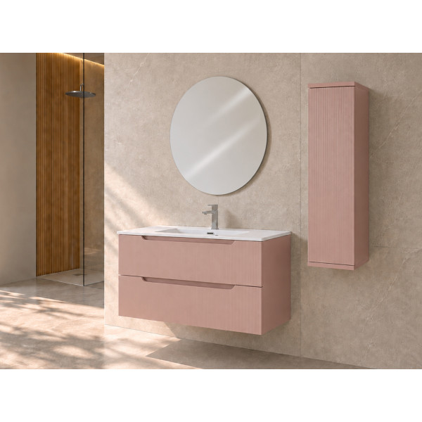 Composizione bagno Kann&egrave; 100cm in mdf e pvc cannettato rosa