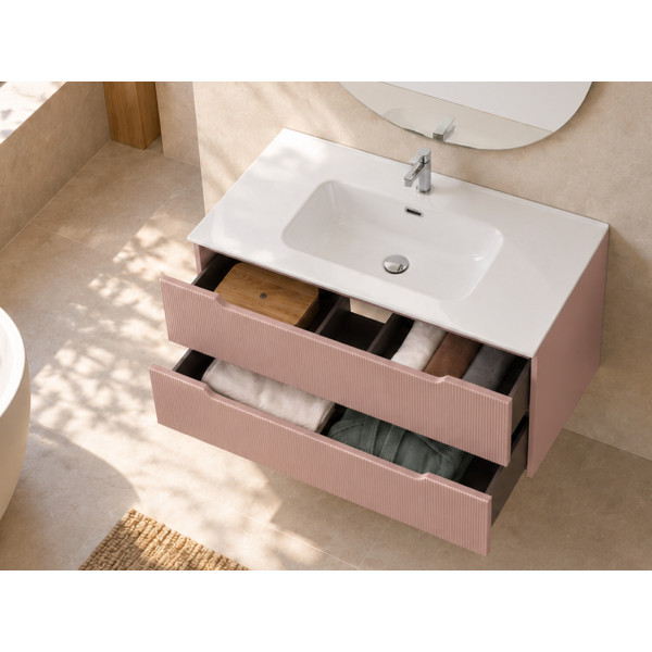 Composizione bagno Kann&egrave; 70cm in mdf e pvc cannettato rosa