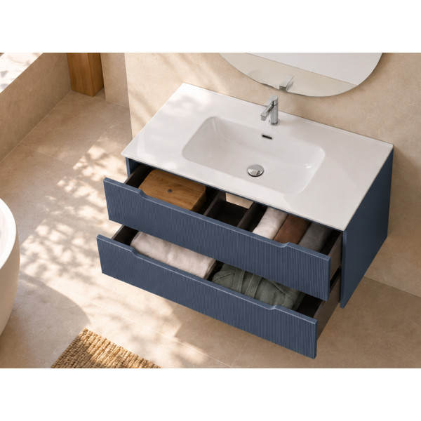 Composizione bagno Kann&egrave; 80cm in mdf e pvc cannettato blu