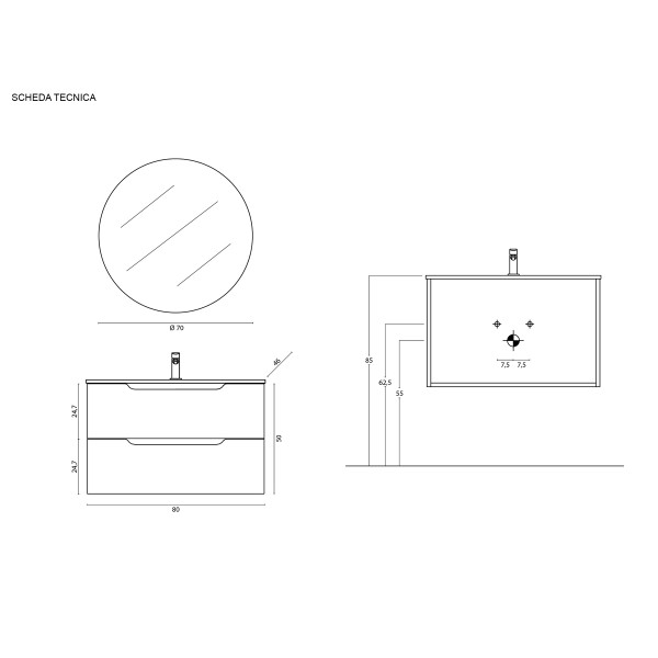 Composizione bagno Kann&egrave; 80cm in mdf e pvc cannettato verde
