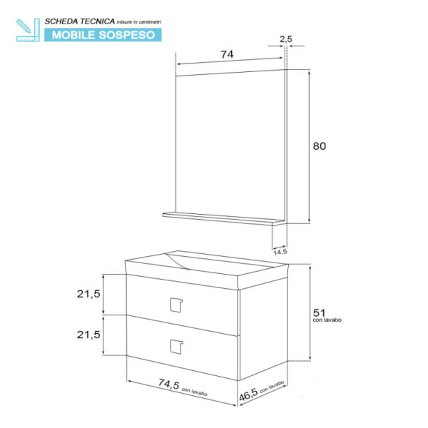 Composizione bagno sospesa Bravo75 rovere chiaro
