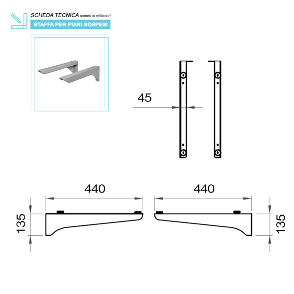COPPIA DI STAFFE REGGIMENSOLA 44x4,5x13,5