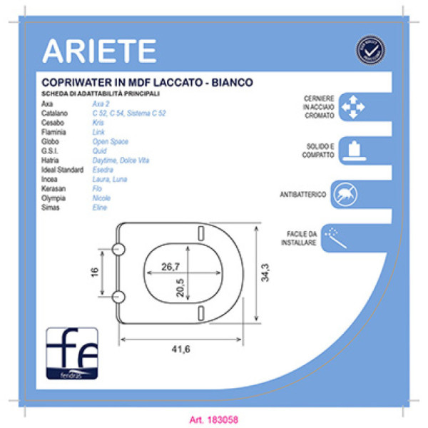 Copriwater in mdf laccato bianco Ariete
