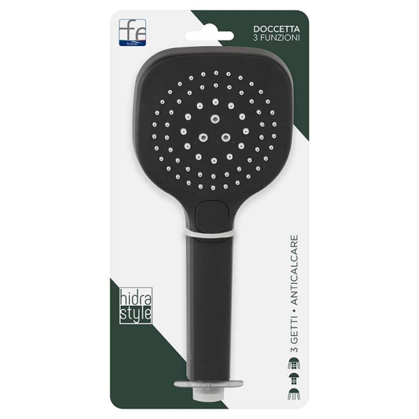 Doccetta quadrata in abs 3 funzioni nero Hidra Style