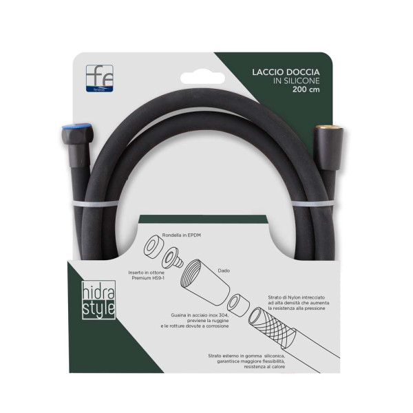 Laccio doccia in silicone 2mt nero Hidra Style