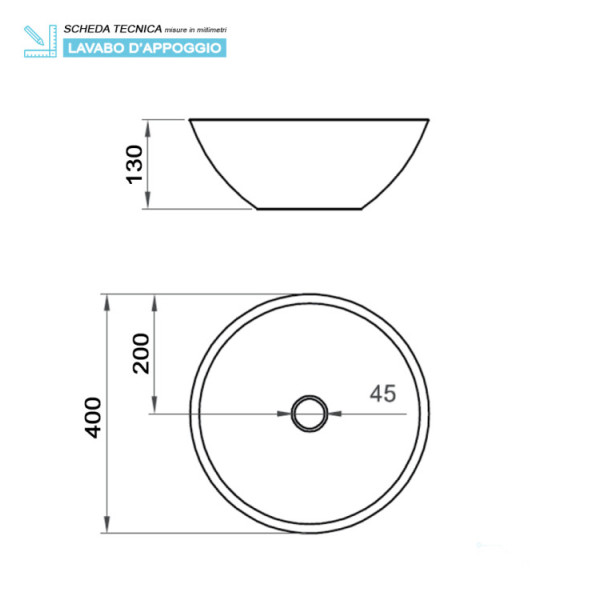 Lavabo da appoggio in ceramica dia40cm