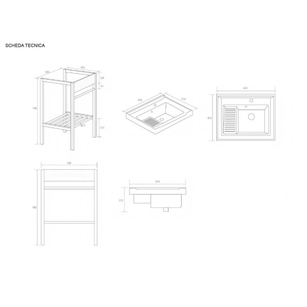 Lavatoio linea Borg 60cm in metallo nero