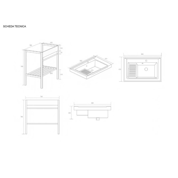 Lavatoio linea Borg 80cm in metallo nero