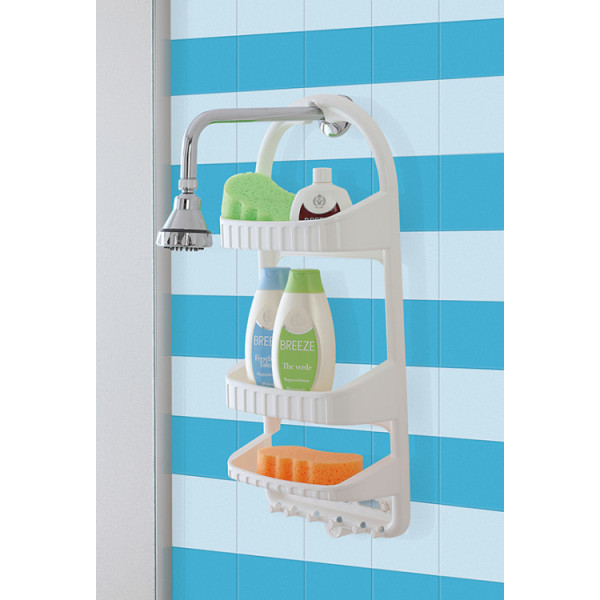 Mensola bianca per doccia in PP a tre ripiani