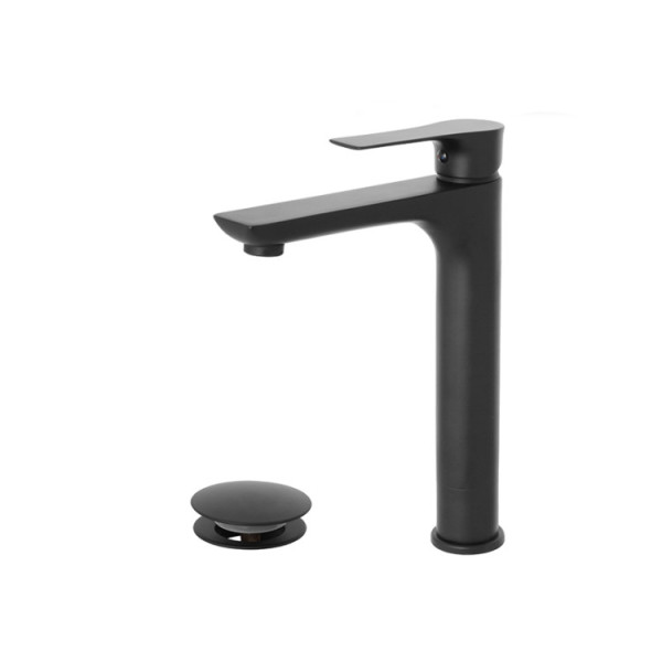Miscelatore lavabo alto nero opaco serie Flat