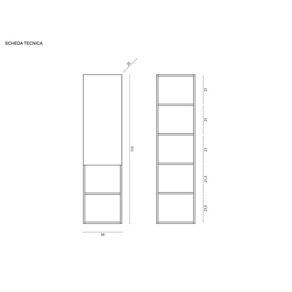 Pensile un'anta H115x30 azzurro polvere linea Light