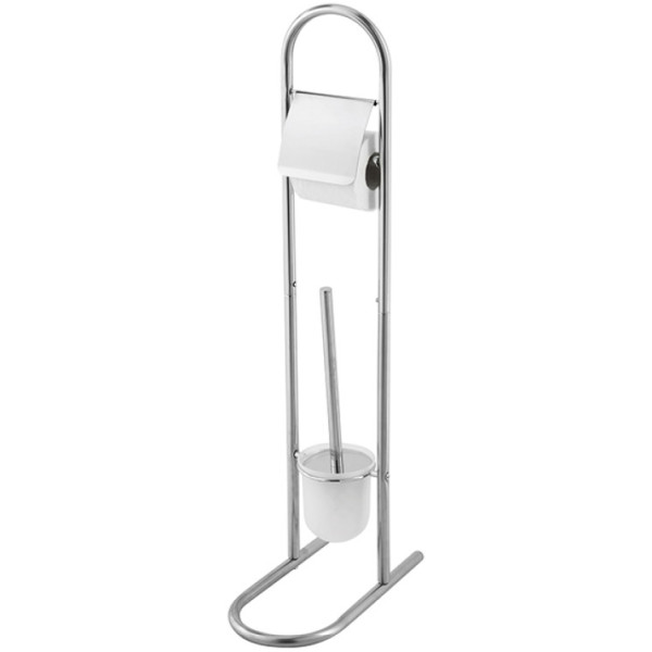 Piantana portarotolo e portascopino in acciaio cromato