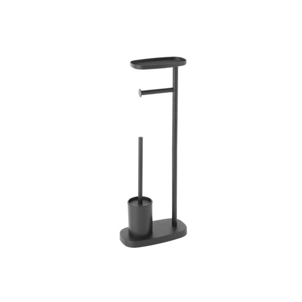 Piantana portarotolo e scopino con mensola nero linea Smart