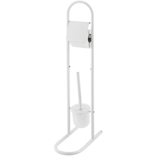 Piantana portascopino e portarotolo in acciaio bianco