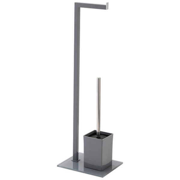 Piantana portascopino e portarotolo in acciaio grigio